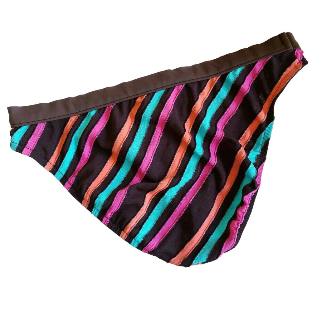 SURFSIDE brown striped hipster full coverage swimsuit bikini bottom Size M NEW - Picture 2 of 6